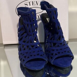 Steve Madden Cobalt Blue Laser-Cut Suede Heeled Sandals